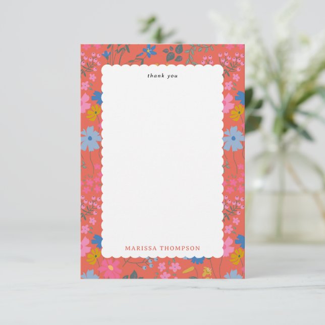 Cartão De Agradecimento Flores Vermelhas Modernas Boho de Flores Silvestre (Em pé/Frente)
