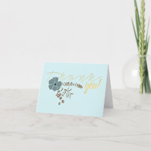 Cartão De Agradecimento Flores Whimsical Cinzas Teais Rosa Fluindo Motif