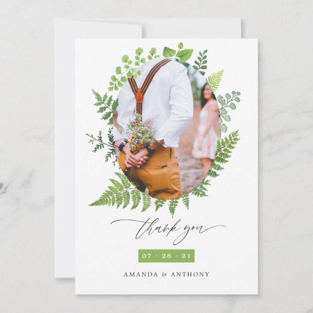 Cartão De Agradecimento Floresta Aquarela Casamento de Verdura da Floresta (Frente)