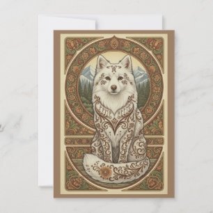Cartão De Agradecimento Floresta Ártica Raposa Folk Arte Nórdica Placa Obr