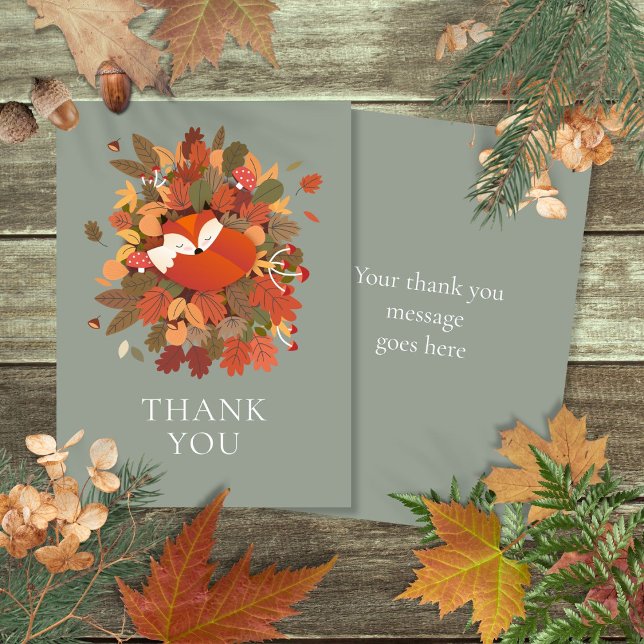Cartão De Agradecimento Floresta Bebê Raposa Fofa Rústica Boho (Woodland Forest Baby Fox Cub Rustic Boho Thank You Card)