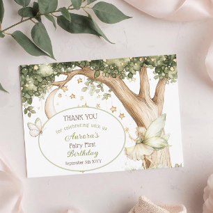 Cartão De Agradecimento Floresta Boho aquarela Fada Primeiro aniversário