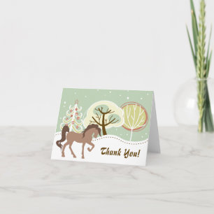 Cartão De Agradecimento Floresta de inverno bonito de Cavalo Marrom com Ne
