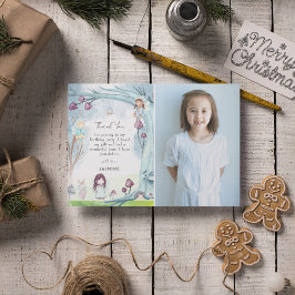 Cartão De Agradecimento Floresta de Inverno Fofa Fada Natal Menina Anivers