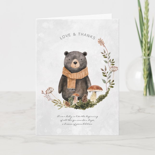 Cartão De Agradecimento Floresta de Urso de Outono | Chás de Bebê (Frente)