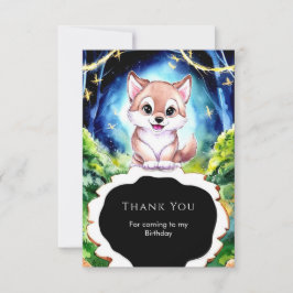 Cartão De Agradecimento Floresta Mágica do Lobo de Aniversário da Floresta