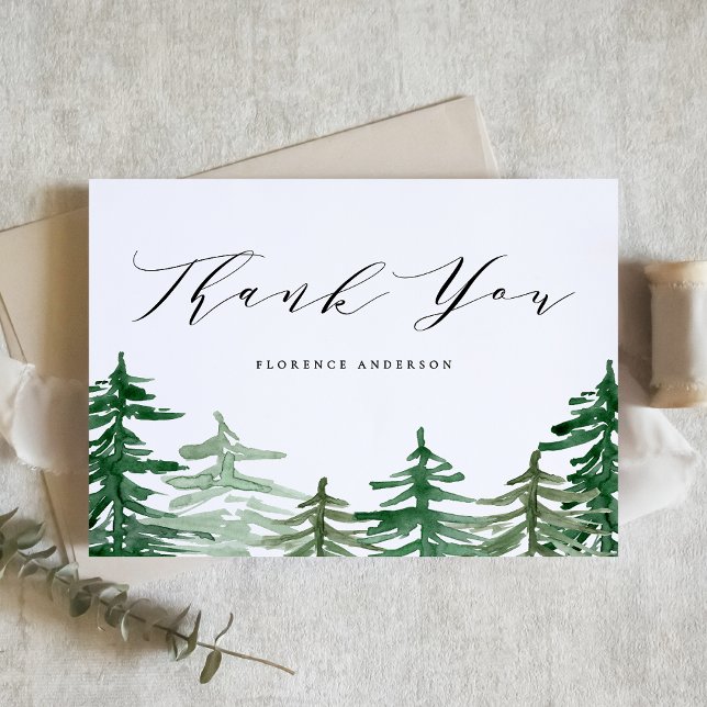 Cartão De Agradecimento Floresta Rústica Aquarela Aniversário Florestal (Customizable woodland thank you card featuring watercolor forest scenery. Perfect for woodland event)
