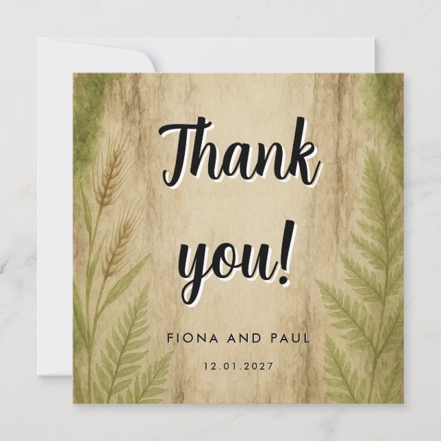 Cartão de Agradecimento Floresta Rústica de Casca  (Frente)