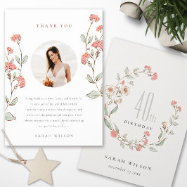 Cartão De Agradecimento Flower Wreath Cor-de-Rosa Foto de Qualquer Idade A