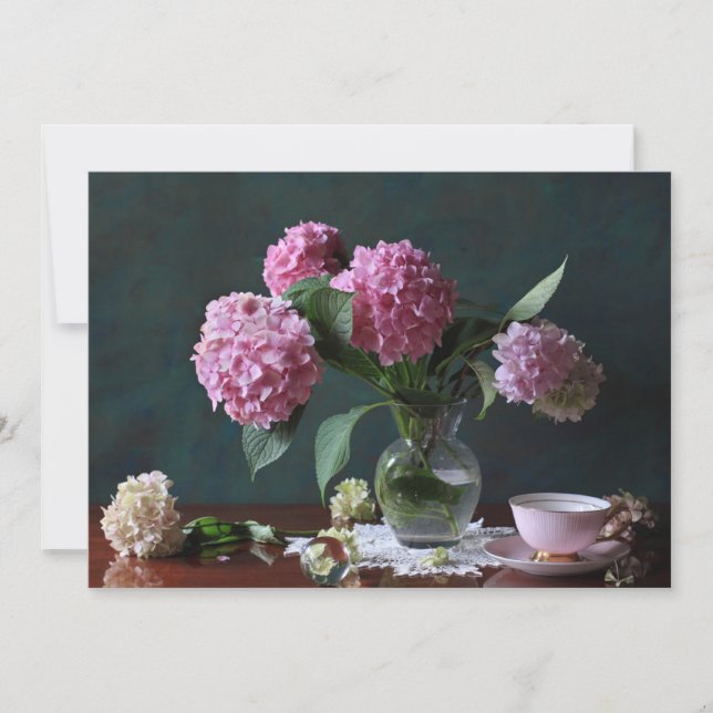 Cartão De Agradecimento Flowers | Hydrangeas in Vase (Frente)