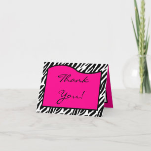 Cartão De Agradecimento Folded Thank you Card Hot Pink Zebra Print