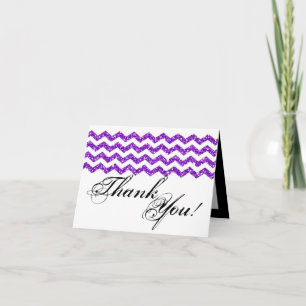 Cartão De Agradecimento Folded Thank You Card Purpl Glitter Chevron Stripe
