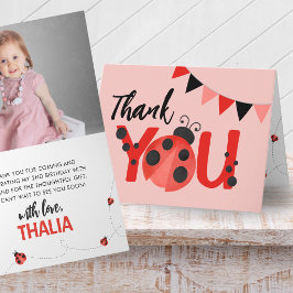 Cartão De Agradecimento Folding Pink Ladybug Photo Thank You