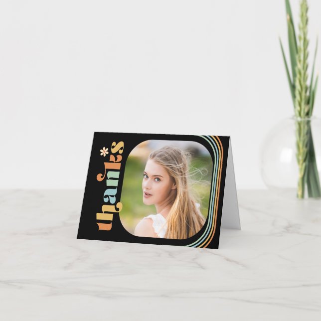 Cartão De Agradecimento Foldover de Graduação de Fotos Retro Boho (Frente)