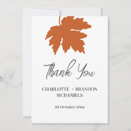 Cartão De Agradecimento Folha de Bordo de Outono Laranja Casamento Obrigad