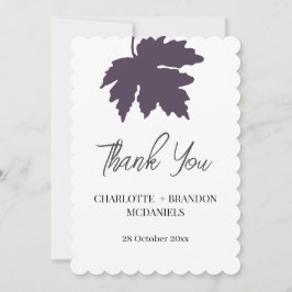 Cartão De Agradecimento Folha de Bordo de Outono Roxo Casamento Obrigado 