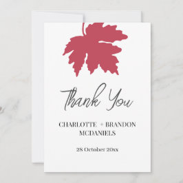 Cartão De Agradecimento Folha de Bordo de Outono Vermelho Casamento Obriga