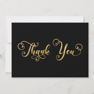 Cartão De Agradecimento Folha de Ouro Faux Calliografia Decorre Preto