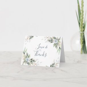 Cartão De Agradecimento Folhagem Azul Elegante De Aquarela, Obrigado