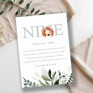 Cartão De Agradecimento Folhagem de Leão Azul Cuta e Azul 9.º Aniversário