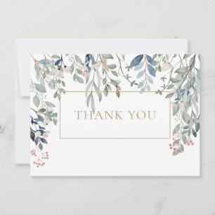 Cartão De Agradecimento Folhagem Floral Elegante Geométrica Dourada