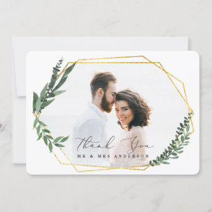 Cartão De Agradecimento folhagem geométrica dourada em aquarela