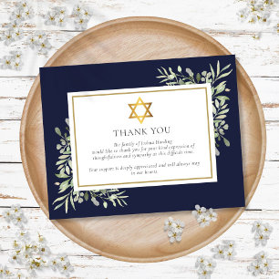 Cartão De Agradecimento Folhagem Memorial Funerária Judaica Estrela de Dav