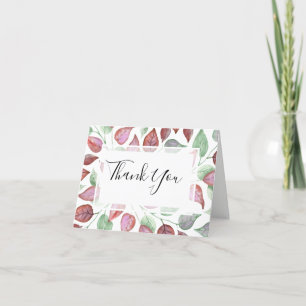 Cartão De Agradecimento Folhagem Moderna Watercolor Burgundy Deixa Casamen