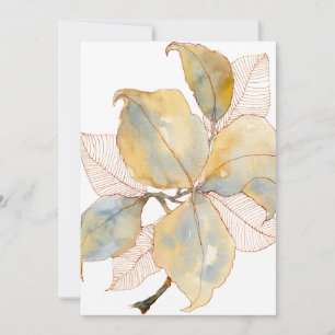 Cartão De Agradecimento Folhas Botânicas de Aquarela Azul Dourado Suave