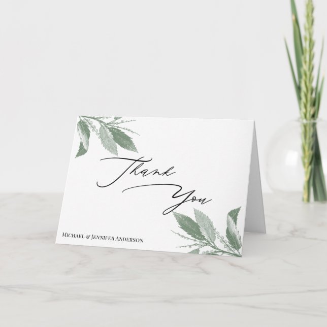 Cartão De Agradecimento Folhas Botânicas de Verdor Obrigado (Frente)