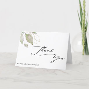 Cartão De Agradecimento Folhas Botânicas Greenery Gold Obrigado