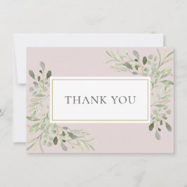 Cartão De Agradecimento Folhas de aguarela em rosa corado com verde