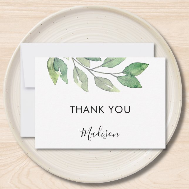 Cartão De Agradecimento Folhas de Aquarela Personalizadas (Criador carregado)