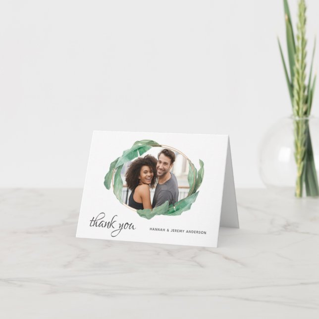 Cartão De Agradecimento Folhas de Banana Tropicais Obrigado com Foto (Frente)