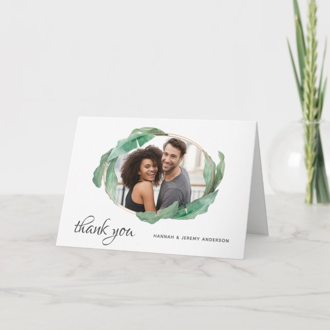 Cartão De Agradecimento Folhas de Banana Tropicais Obrigado com Foto (Frente)