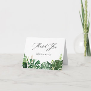 Cartão De Agradecimento Folhas de Palmeira Tropicais em Aquarela Desenhada