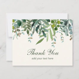 Cartão De Agradecimento Folhas de Verdura em Aquarela Obrigado 