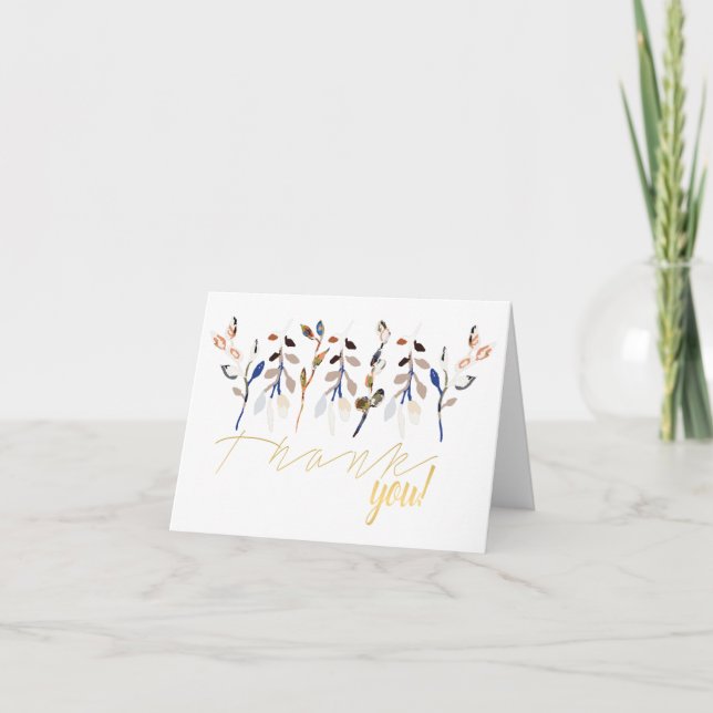 Cartão De Agradecimento Folhas E Berries Aquarela Elegante (Frente)