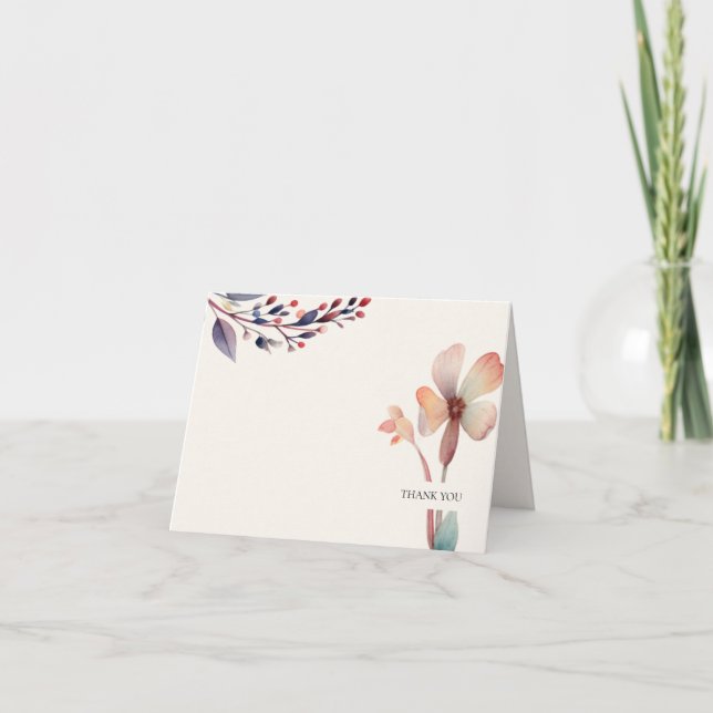 Cartão De Agradecimento Folhas Florais Clássicas em Aquarela Azul (Frente)