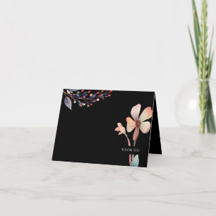 Cartão De Agradecimento Folhas Florais de Aquarela Azul Clássica