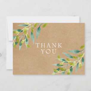 Cartão De Agradecimento Folhas Frescas de Prado Obrigado Rustic Kraft