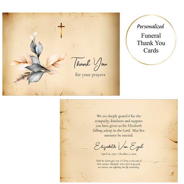 Cartão De Agradecimento Folhas Rústicas Elegantes Simples Funeral Ortodoxo (Criador carregado)
