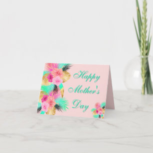 Cartão De Agradecimento Folhas Tropicais Florais Pastel Dia das Mães 
