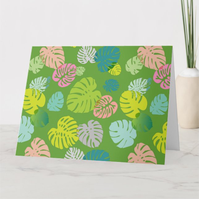 Cartão De Agradecimento Folhas Tropicais Multicolores 8 (Frente)