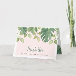 Cartão De Agradecimento Folhas Tropicais | Obrigado Cor-de-Rosa e Verde