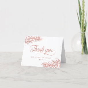 Cartão De Agradecimento Folhas Tropicais Rosa Dourado Casamento Elegante