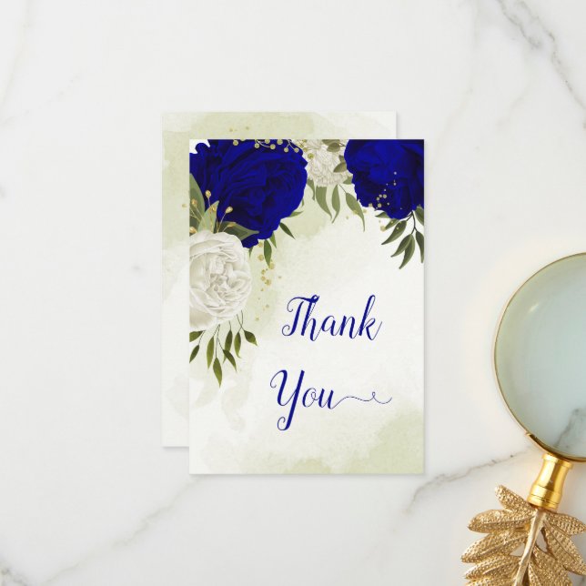 Cartão De Agradecimento Folhas verdes azuis-reais (Frente/Verso In Situ)