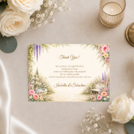 Cartão De Agradecimento Fonte de Jardim Romântico Elegância Casamento