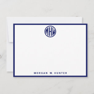 Cartão De Agradecimento Fonte de Monograma de Círculo Navy Branco DIY BG