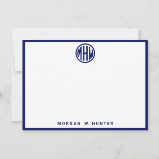 Cartão De Agradecimento Fonte de Monograma de Círculo Navy Branco DIY BG